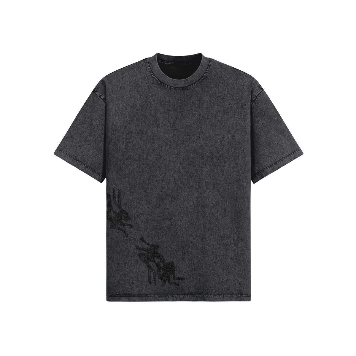 Across body design black on black with large black logo on back distressed look