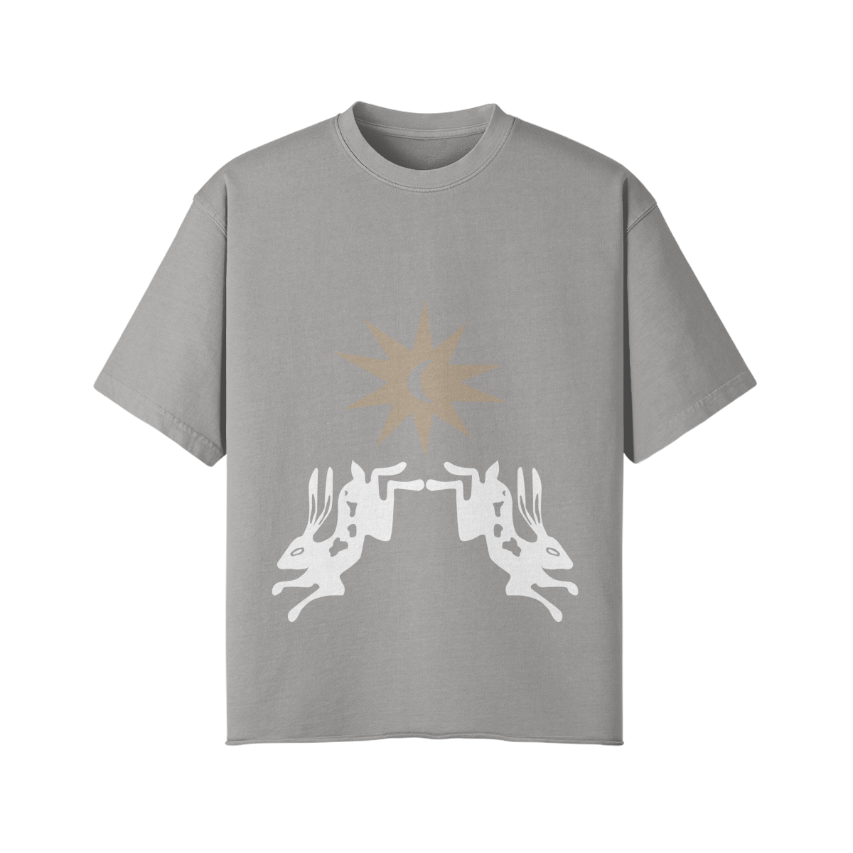 Sun down tee grey oversized and heavyweight tshirt thick raw hem large designs plain and earth tones