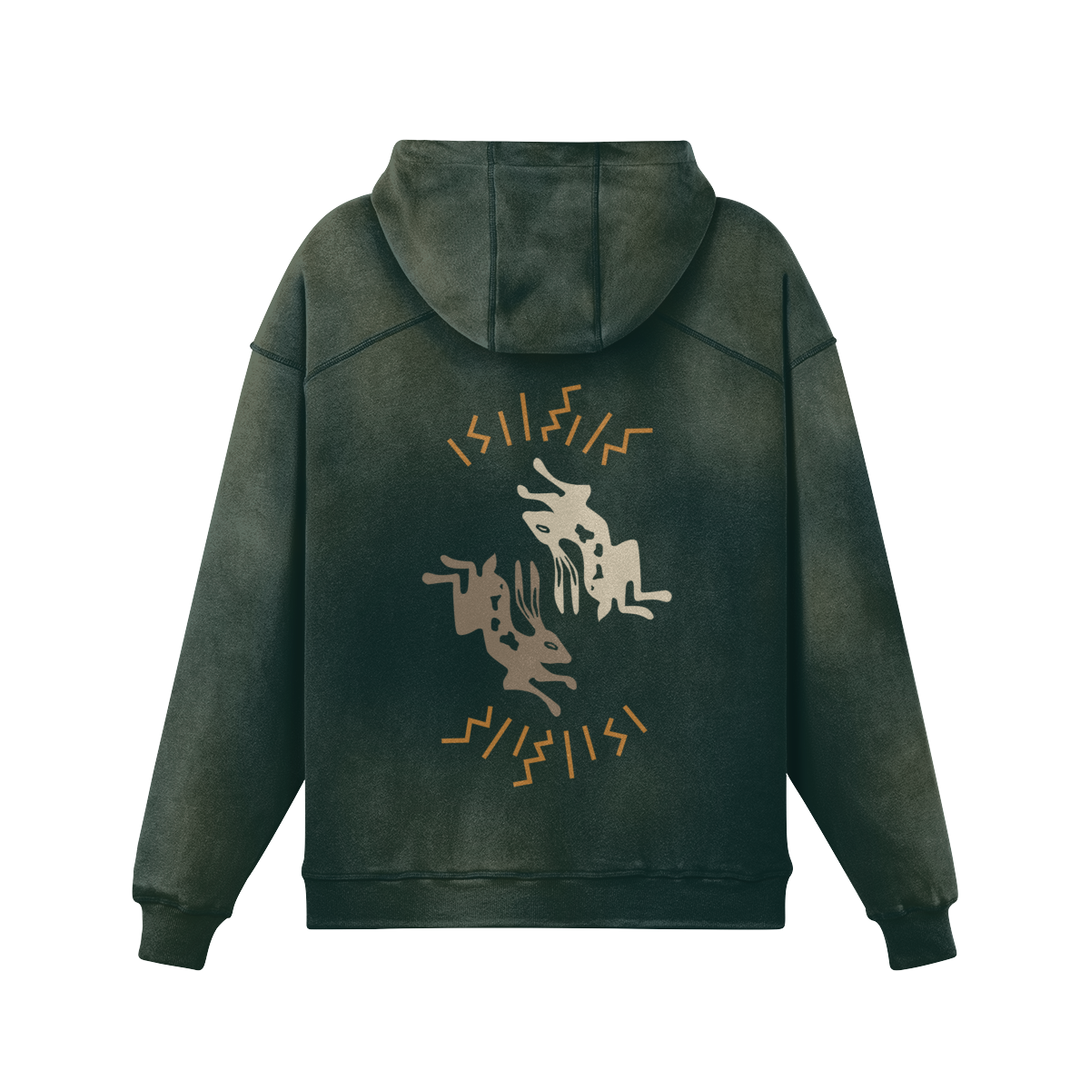 Heavyweight oversized green hare hoodie unique stitching earth tone colors