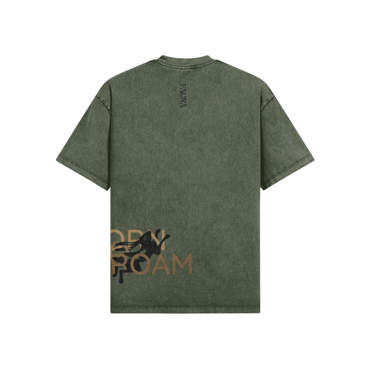 Quality heavy weight oversized tee in the color Forest with hare on back born to roam fauna on neck unisex