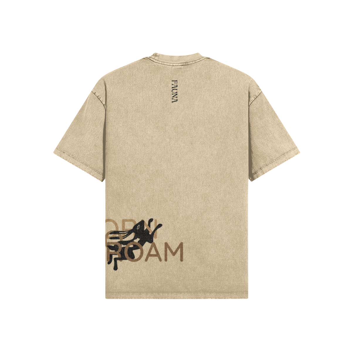 Quality heavy weight oversized tee in the color sand with hare on back born to roam fauna on neck unisex